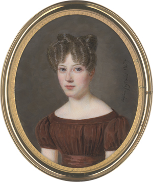 Lot 6402, Auction  125, Feytaud, Marguerite Sophie, Miniatur Portrait einer jungen Frau in hellbraunem Kleid