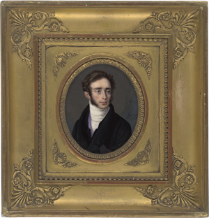 Lot 6403, Auction  125, Garnier, Louis-Hippolyte, Miniatur Portrait eines jungen Mannes in schwarzer Jacke und fliederfarbiger Weste