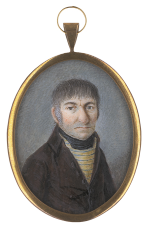 Lot 6413, Auction  125, Österreichisch, um 1805. Miniatur Portrait eines unrasierten Mannes in Braun mit gestreifter gelber Weste