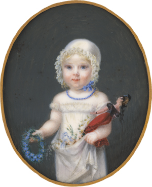 Lot 6426, Auction  125, Deutsch, um 1815. Miniatur Portrait eines kleinen Mädchens mit Puppe im Arm