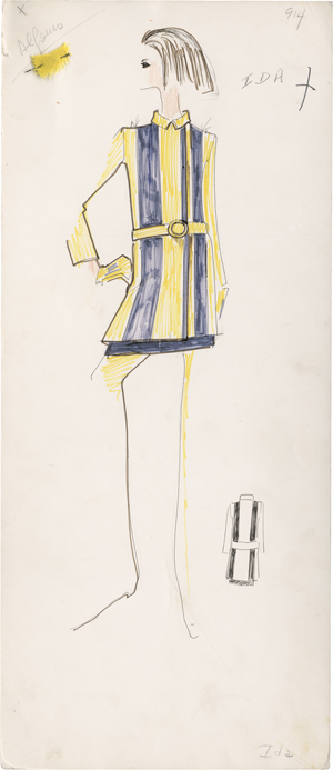 Lot 6666, Auction  125, Lagerfeld, Karl, Modezeichnung (Kleid schwarz-gelb)