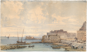 Lot 6837, Auction  125, Italienisch, 19. Jh. Blick auf den Hafen Santa Lucia, das Castell dell'Ovo in Neapel