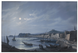 Lot 6853, Auction  125, Italienisch, 19. Jh. Vollmond über Neapel: Blick auf den Hafen mit dem Castello Reale, im Hintergrund Castell dell'Ovo