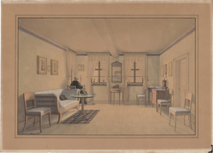 Lot 6861, Auction  125, Deutsch, 1861. Biedermeier Interieur mit Frau am Spinnrad