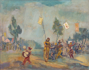 Lot 8199, Auction  125, Wellenstein, Walter, Maskenzug mit Fahnen