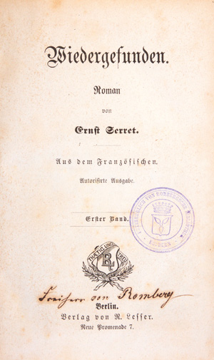 Lot 2105, Auction  126, Serret, Ernst, Wiedergefunden + Beiband
