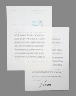 Lot 2535, Auction  126, Mann, Golo, Brief an den DDR-Kulturminister Hans-Joachim Hoffmann. Mit Beigabe. 1989