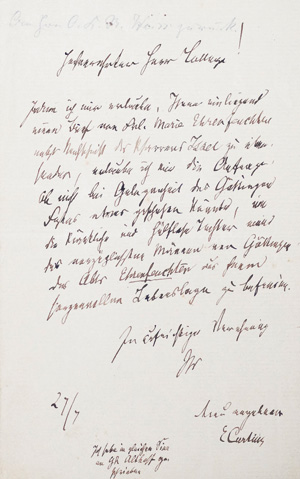 Lot 2556, Auction  126, Curtius, Ernst, Brief an einen Kollegen. Um 1890.
