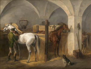 Lot 6062, Auction  126, Adam, Albrecht, Reitknecht mit drei Pferden und Hund im Stall