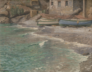 Lot 6137, Auction  126, Boehme, Karl Theodor, Fischerboote am Strand von San Fruttuoso an der ligurischen Küste