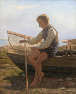 Lot 6164, Auction  126, Therkildsen, Hans Michael, Junge mit Fischreuse am Strand