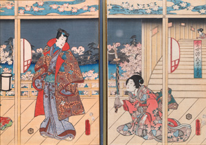 Lot 644, Auction  127, Kunisada, Utagawa, Tosei genji shinobu tamakuzu. Triptychon. 3 Blatt Ukiyo-Farbholzschnitte