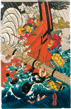 Los 655 - Ukiyo-e Sammlung - Konvolut von ca. 50 Farbholzschnitten verschiedener Künstler mit Darstellungen von u. a. Kriegern, Schauspielern, Legenden und Schlachten - 6 - thumb