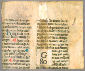 Lot 1010, Auction  127, Spätmittelhochdeutsche Pergamenthandschrift, einer spätmittelhochdeutschen Pergamenthandschrift mit Auszeichnungen in Rot und Blau, 