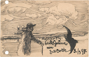 Lot 2613, Auction  127, Orlik, Emil, Postkarte mit ganzseitiger Federzeichnung. 1897