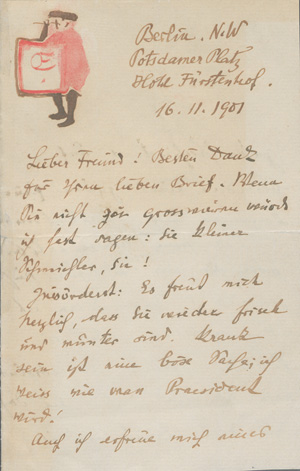 Lot 2614, Auction  127, Orlik, Emil, Brief an einen befreundeten Graphiker in Prag. 1901