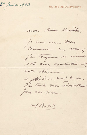 Lot 2616, Auction  127, Rodin, Auguste, Brief an einen "Maître". 1903