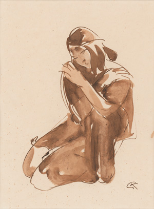 Los 3190 - Kolbe, Georg - Sitzende. Federzeichnung in Sepiatinte auf Papier mit Lavierung in Umbratusche.  - 0 - thumb