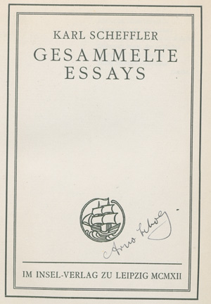 Lot 3302, Auction  127, Scheffler, Karl, Gesammelte Essays