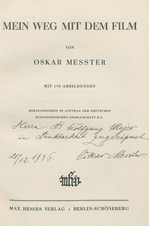 Lot 3402, Auction  127, Messter, Oskar, Mein Weg mit dem Film