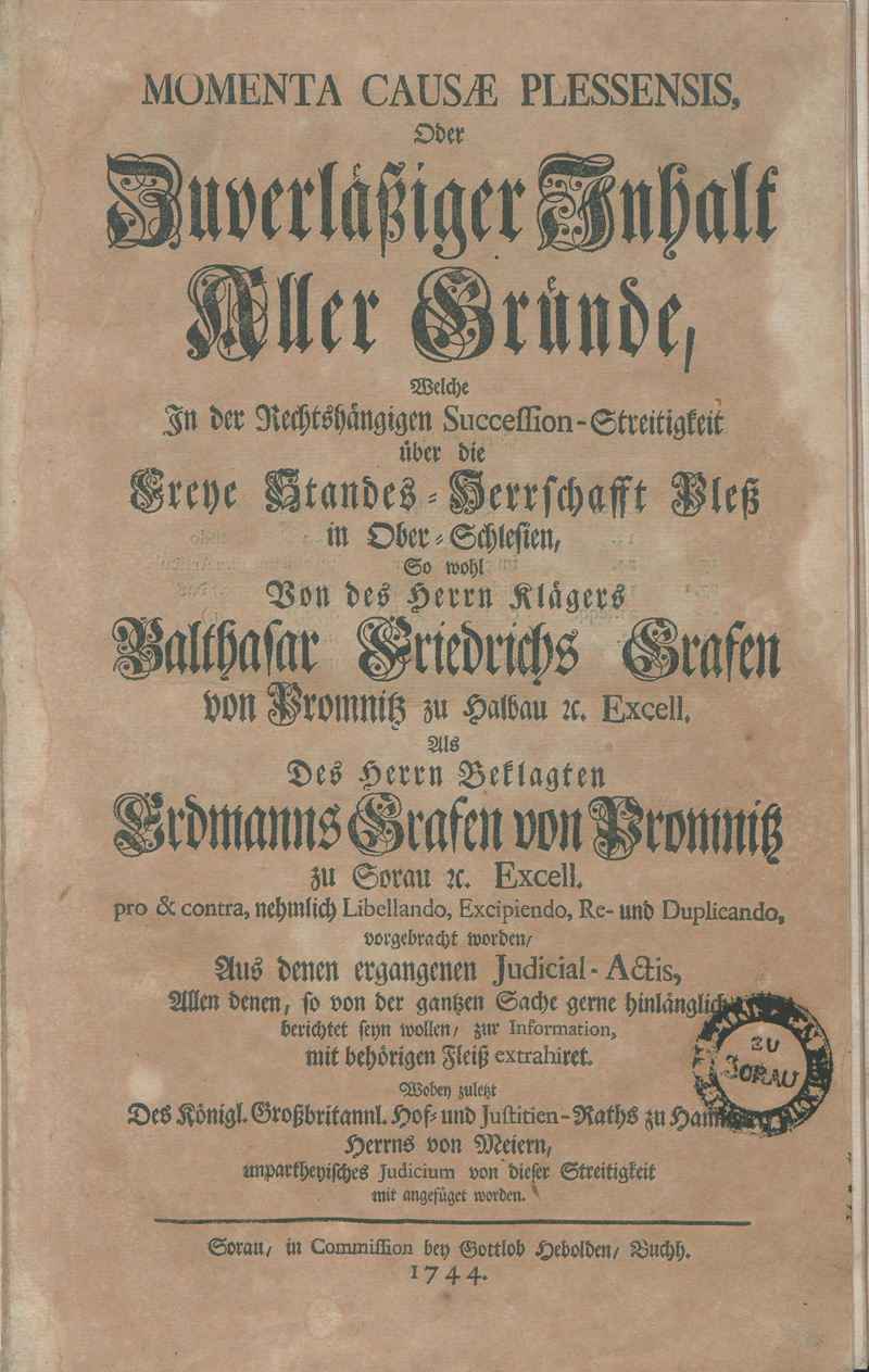 Lot 534, Auction  127, Momenta causae Plessensis, Oder Zuverläßiger Inhalt aller Gründe etc.