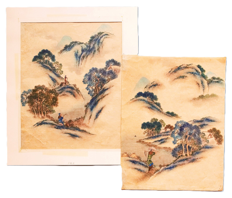Lot 622, Auction 127, Japanische Landschaftsmalerei, 2 Ansichten von Berglandschaften in Aquarell über Tuschezeichnung. Japan Ende 19. Jahrhundert