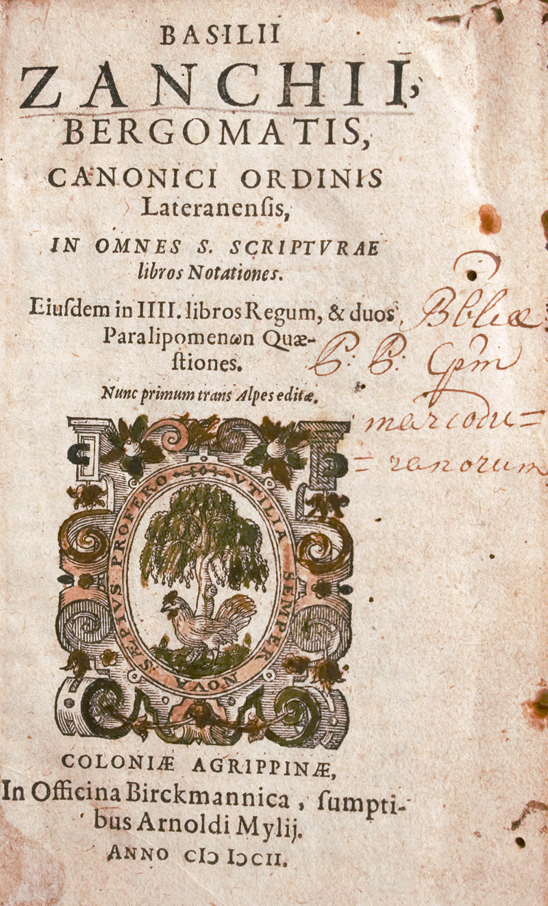 Lot 1266, Auction  127, Zanchi, Basilio, Omnes S. Scripturae libros notationes. Köln, Birckmann für Arnold Mylius, 1602