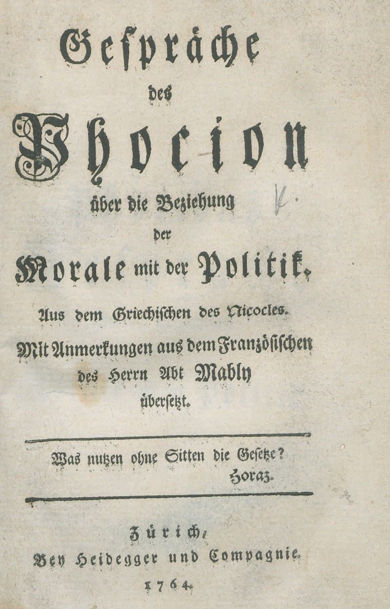 Lot 2185, Auction 127, Mably, Gabriel Bonnot de, Gespräche des Phocion über die Beziehung der Morale mit der Politik