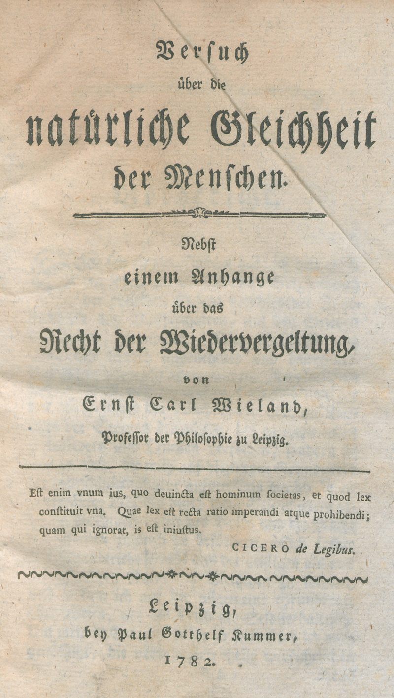 Lot 2192, Auction  127, Wieland, Ernst Carl, Versuch über die natürliche Gleichheit der Menschen