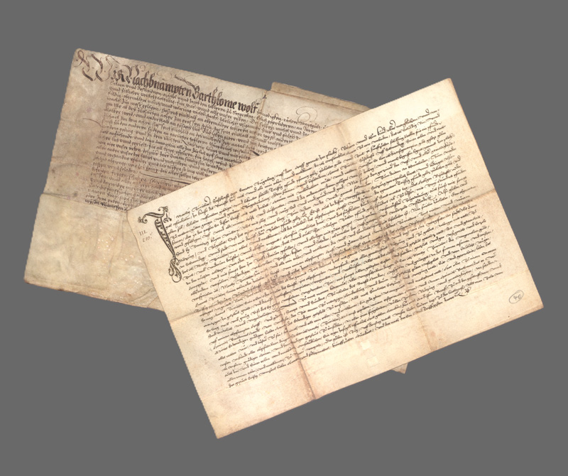 Lot 2604, Auction 127, Zug am Zuger See, Schuldbeurkundung. Deutsch-schweizer Urkunde in schwarzbrauner Kanzlei-Bastarda auf Pergament.