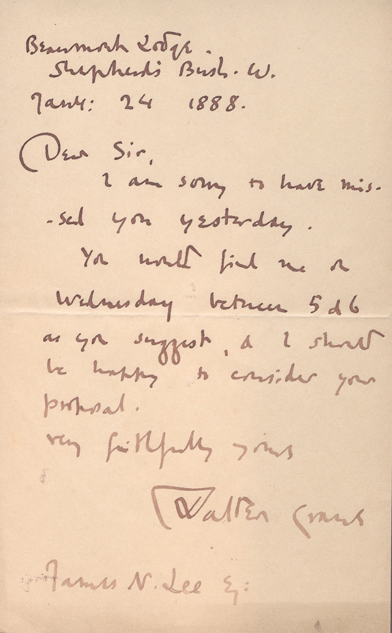 Lot 2606, Auction  127, Crane, Walter, Brief an einen Herrn. 1888