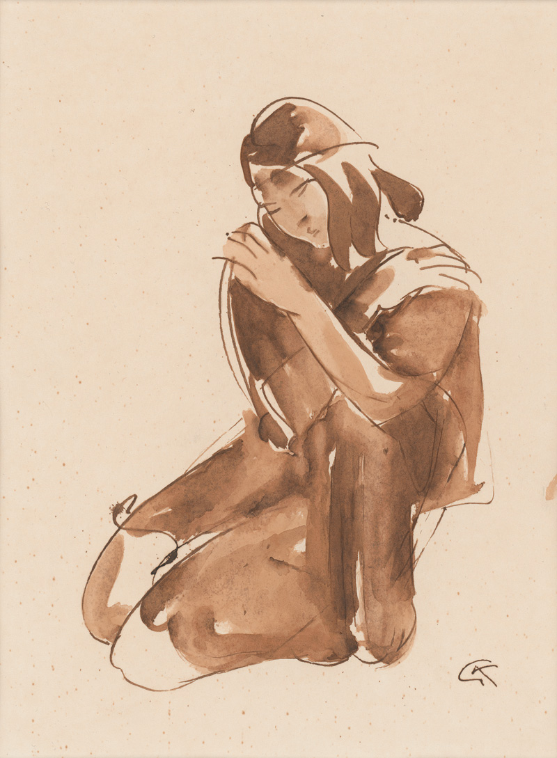 Lot 3190, Auction 127, Kolbe, Georg, Sitzende. Federzeichnung in Sepiatinte auf Papier mit Lavierung in Umbratusche.